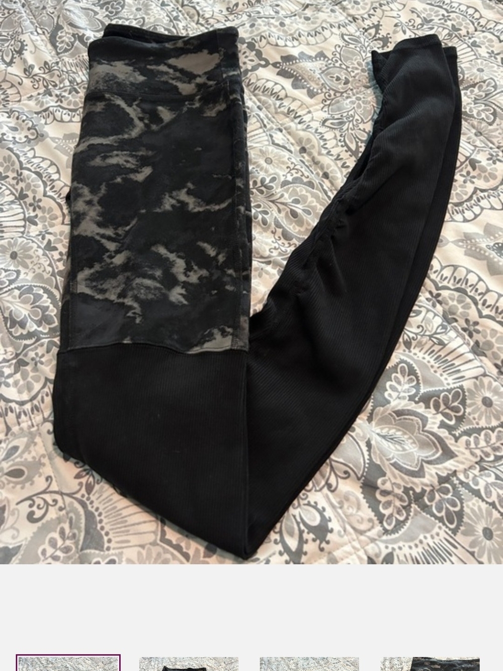 ALO Yoga Black Tie-Dye Detail Leggings New Medium